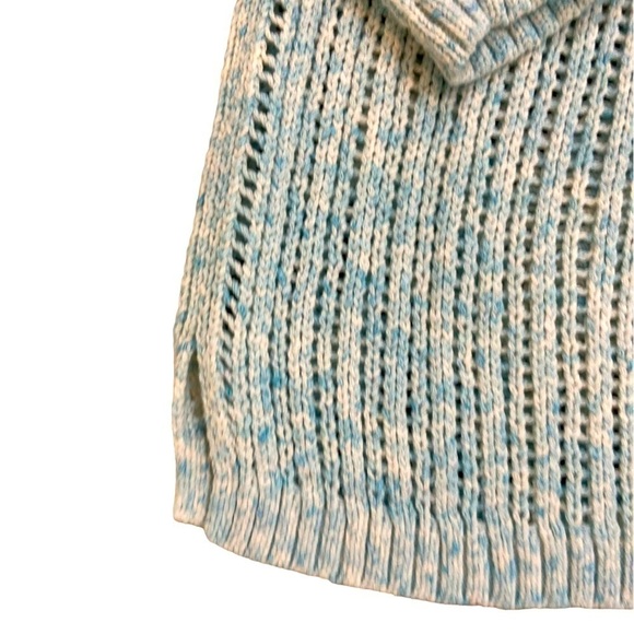 Talbots open weave aqua marled scoop neck cotton sweater side slits medium p - Picture 8 of 10